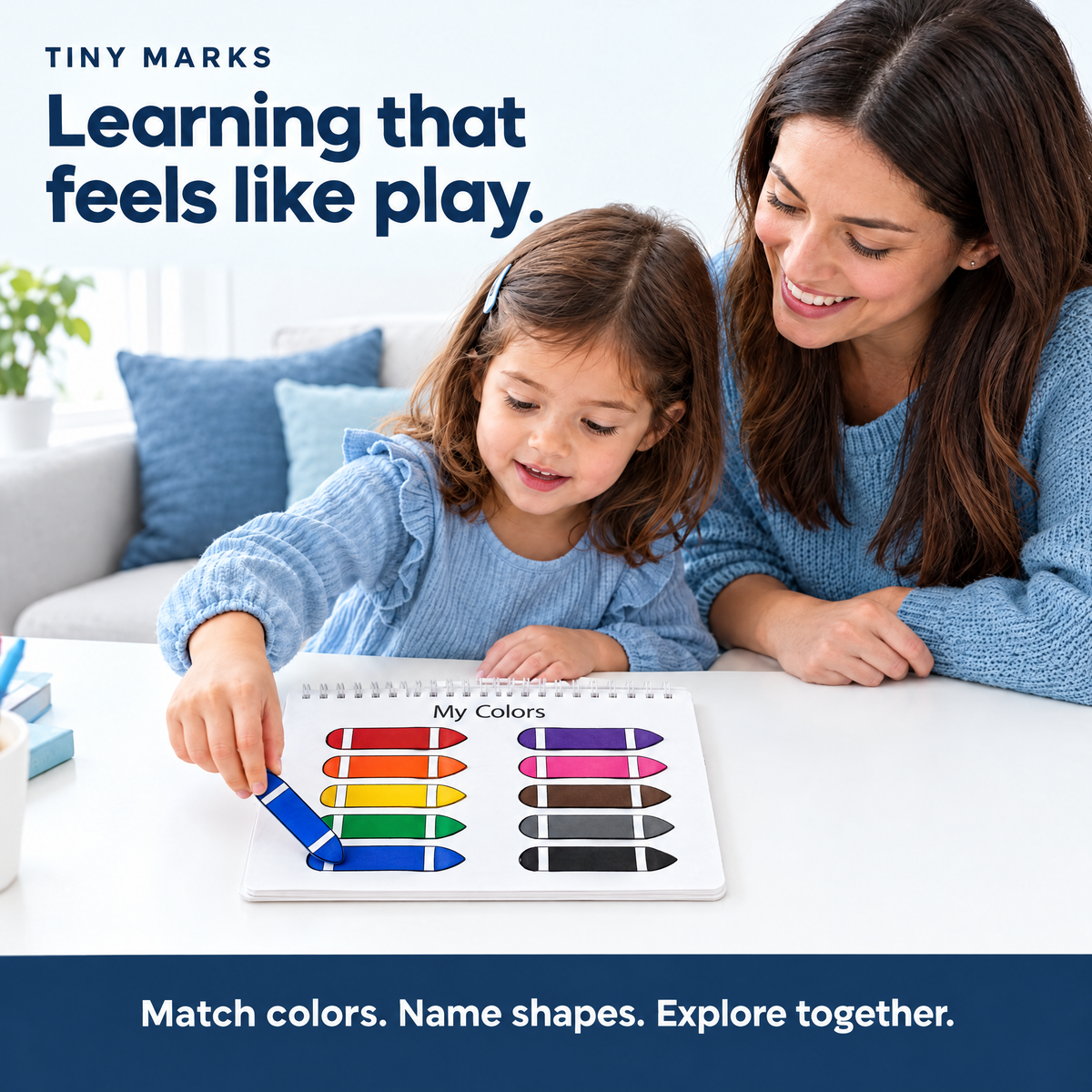 Parent and child exploring the color-matching activity